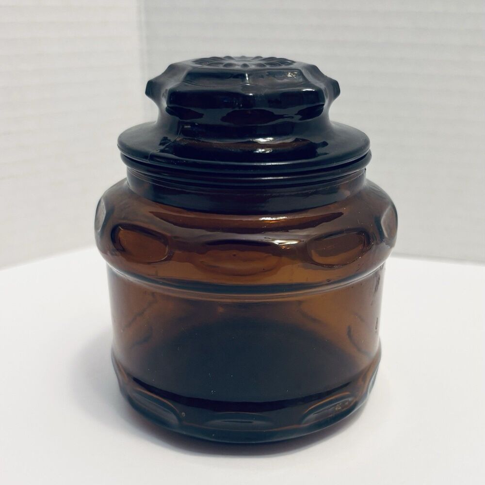 Vintage Amber Brown Apothecary Decor Glass Jar Storage Small Canister 4”